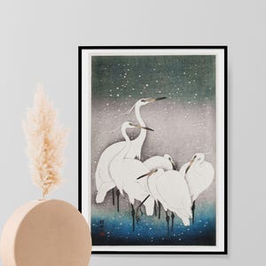 Group of Egrets - Vintage Japanese Painting Poster Print - Wall Art Ohara Koson Traditional Japanese Wall Art, Home Decor A3 A4 A5