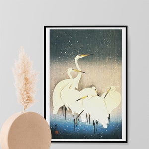 Five Egret Birds - Ohara Koson & Shoson - Wall Art Poster - Oriental Japanese Print Painting Vintage Art Reproduction Print Home Decor A4
