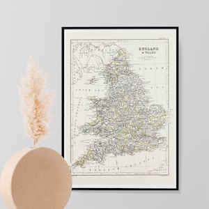 Landkarte von England und Wales Vintage Style Map selten Wand Kunst Druck Bild Poster Atlas Karte Home Decor A3 A4