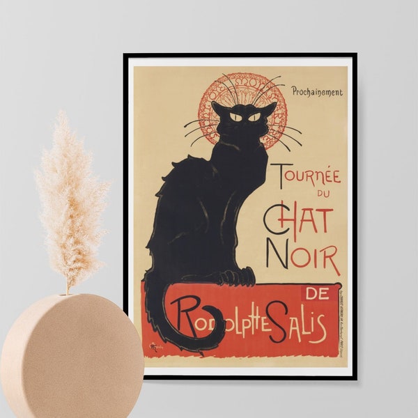 Vintage Reproduction French 1896 Le Chat Noir Black Cat Wall Art Print, Home Decor Housewarming Gift Idea A3 A4 A5