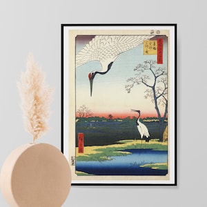 Vintage Japanese Birds - Cranes by Ando Hiroshige - Minowa-Japanese Poster Japan Print, Wall Art Print Housewarming Present Gift Idea A3 A4