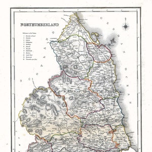 Vintage Landkarte von Northumberland, Vintage Karte im antiken Stil Repro Northumberland, seltene Karten Poster Wand Kunst Druck Wohnkultur Geschenk A3 A4