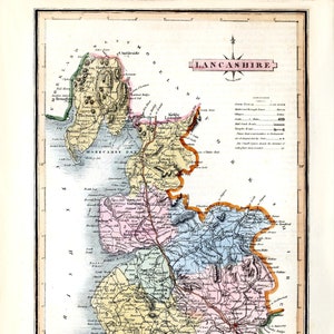 Vintage Karte von Lancashire Grafschaftskarte 1819 Reproduktion alte Lancashire seltene Karte Plakat Wand-Kunstdruck Wohnkultur A3 A4