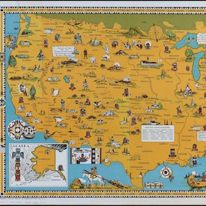 Indianer der USA, Native Nordamerikanische Stämme, Mid Century 1944 Karte Wand Kunst Poster Druck Bild Home Decor A3 A4