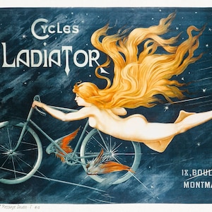 Vintage Gladiator Cycles French Retro Poster 1895 Bicycle Red Head Lady Advertising Wall Art Print Poster Home Decor A3 A4 A5