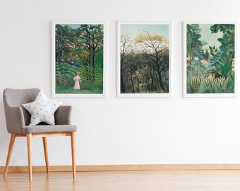 Set of 3 Classic Henri Rousseau Prints - Three Botanical Tropical Forest Paintings,Poster Wall Art Print Home Decor A3 A4