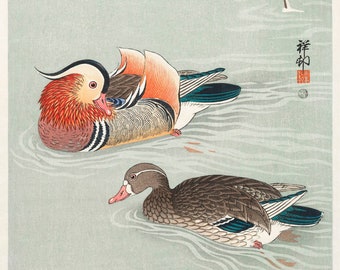 Mandarin Ducks by Ohara Koson - Japanese Painting Photo Poster-Japan Wall Art Print A3 A4