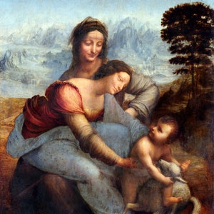 La Virgen y el Niño con Santa Ana - Da Vinci - Lámina de arte mural - Póster de arte de reproducción vintage - Pintura famosa - Arte clásico - A3 A4