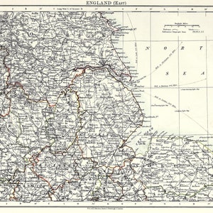 Vintage East of England Map Poster Wall Art Print, East Coast Atlas, Picture Home Decor Maps A3 A4 image 1