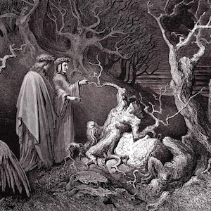 Forest of Hell Gustave Dore Vintage Print Poster Print Divine Comedy Dantes Inferno Dante and Virgilius Wall Art Print Reproduction A3 A4 A5
