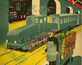 Vintage Russian Propaganda Poster Soviet Ukraine Train Communist Art Print A3