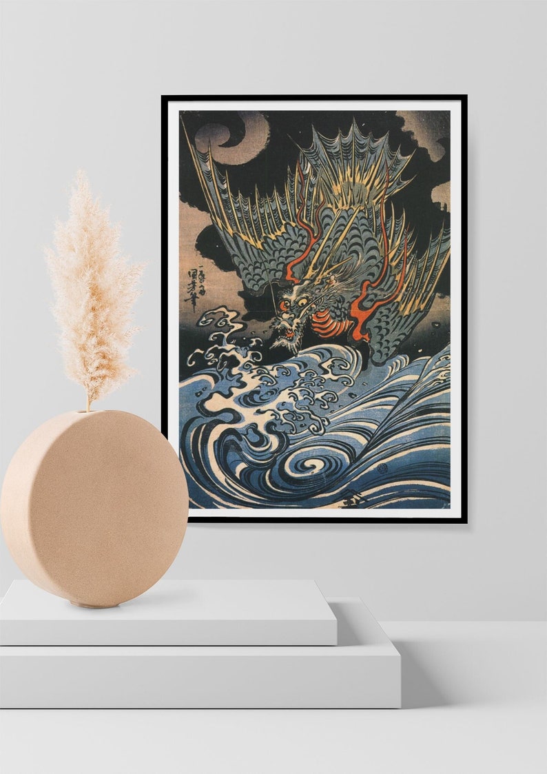 Sea Dragon Vintage Japanese Art Print, Utagawa Kuniyoshi Wall Art Woodblock Poster, Print, Dragon Home Decor A3 A4 A5 image 1