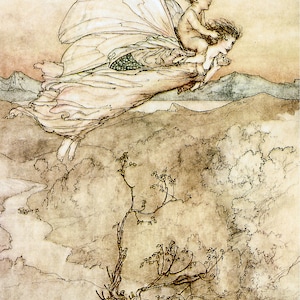 Sommernachtstraum VI, Arthur Rackham - Gemälde Foto Poster Druck Kunst Geschenk Home Wand Dekor Fee Fantasy
