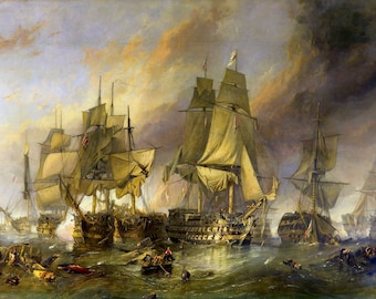 The Battle of Trafalgar War Naval Sea Battle, Clarkson Stanfield Nautical Wall Art Poster, Vintage Reprint Home Decor A3 A4