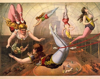 Vintage Circus Poster Print, Retro Circus Advert  Female Acrobats 1890 - Wall Art Lounge, Home Decor A4