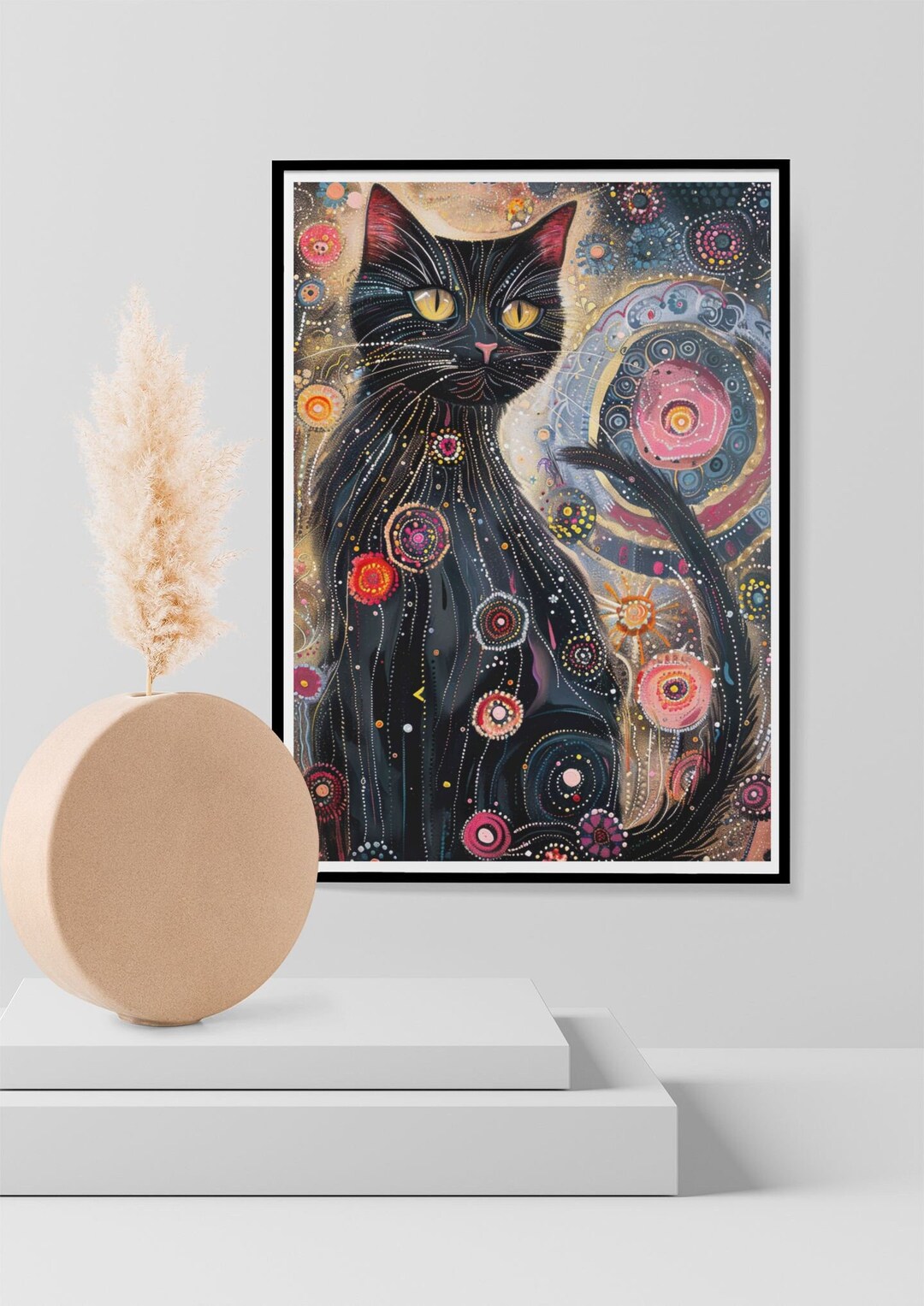 Black Cat Gustav Klimt Flower Garden Wall Art Abstract Print Poster Art ...