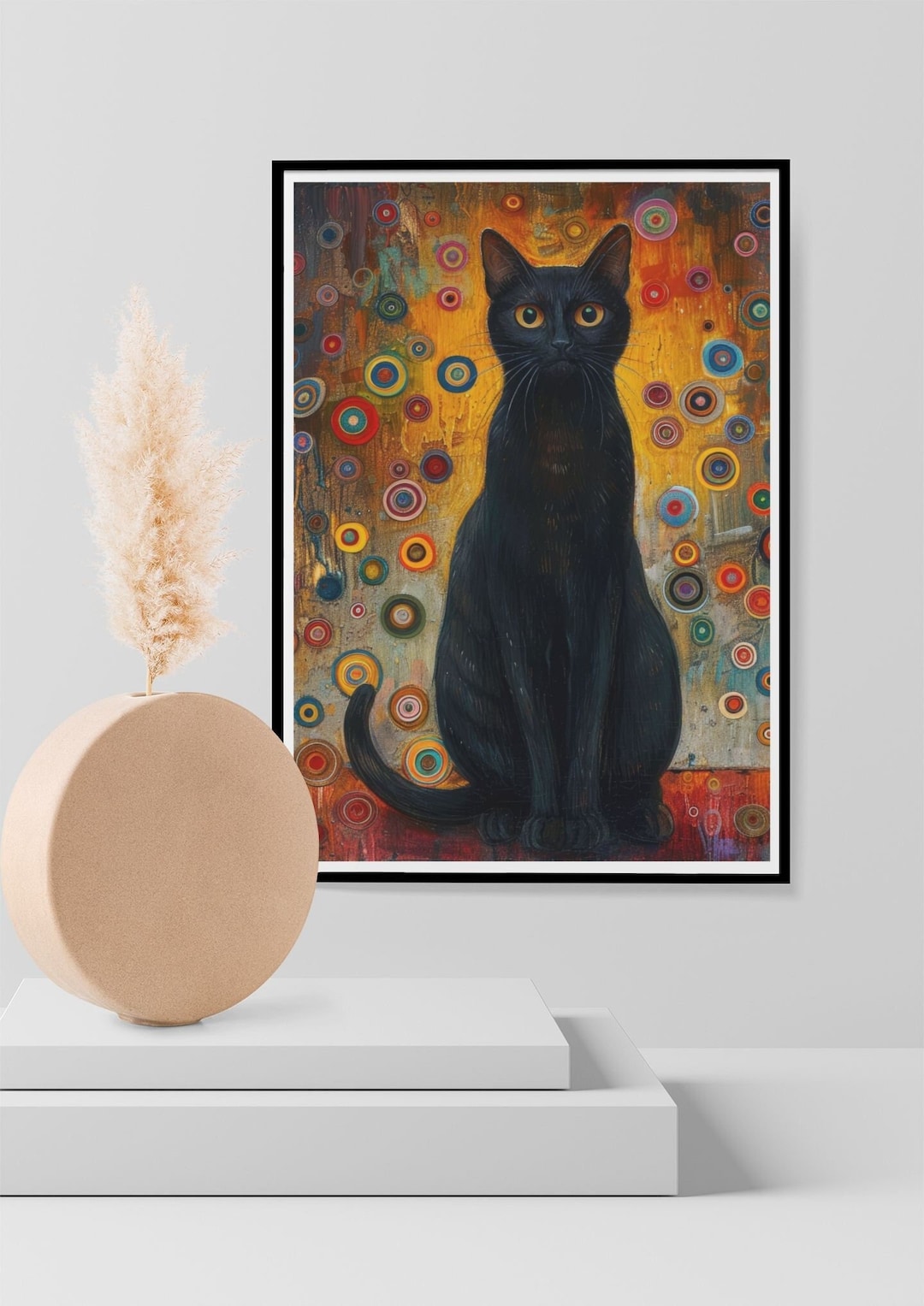 Gustav Klimt Cat Print, Black Cat Wall Art Abstract Poster Print Home ...