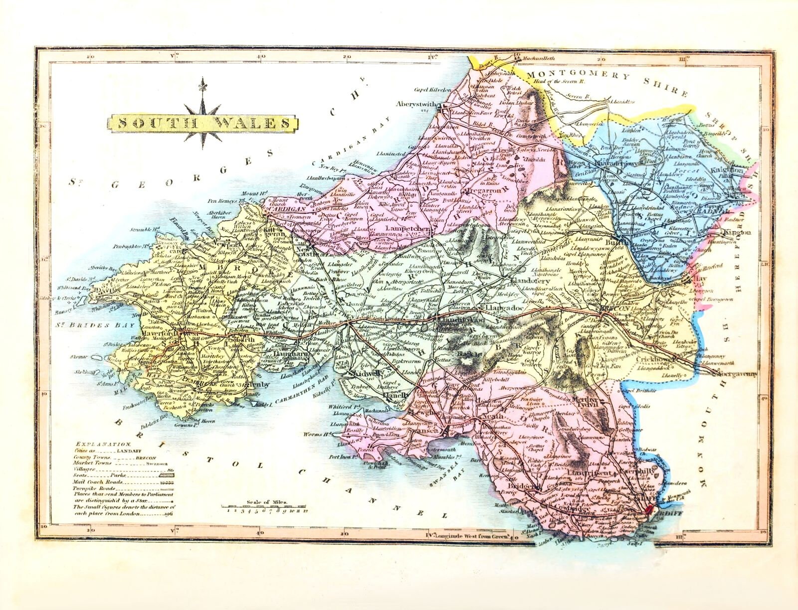 South Wales 1819 Alte historische Karte von Südwales | Etsy