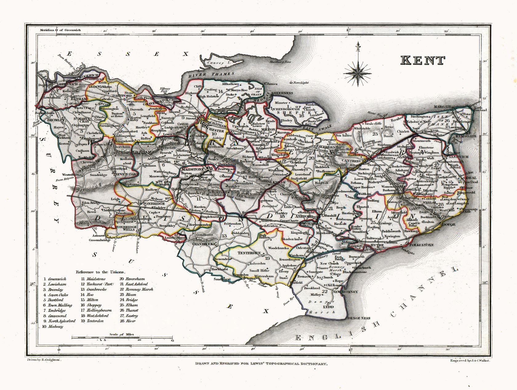 Old English County Map of Kent Vintage 1848 Reproduction Old - Etsy UK