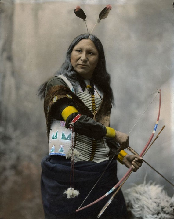 Native American Indian Chief With Bow Arrow 1899 Wall Art Etsy