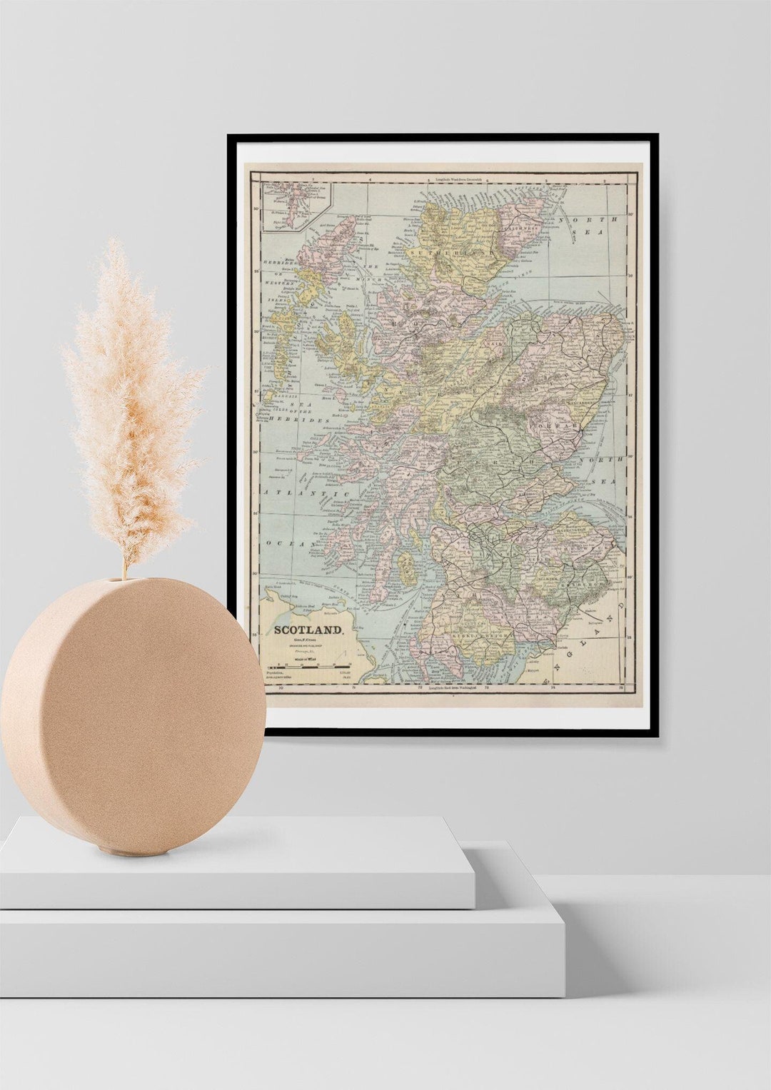 Map of Scotland Wall Art Print Vintage Antique Style Map Repro Scotland ...
