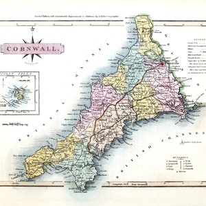 Vintage County Karte von Cornwall 1819 Vintage Antik Stil Landkarte Repro Cornwall seltene Karte Poster Wand Kunst Print Home Decor A3 A4
