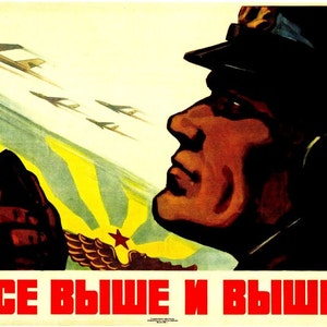 Vintage Russian Propaganda Poster, Wall Art Print USSR Air Force War Plane Propaganda Home Decor A3 A4 A5
