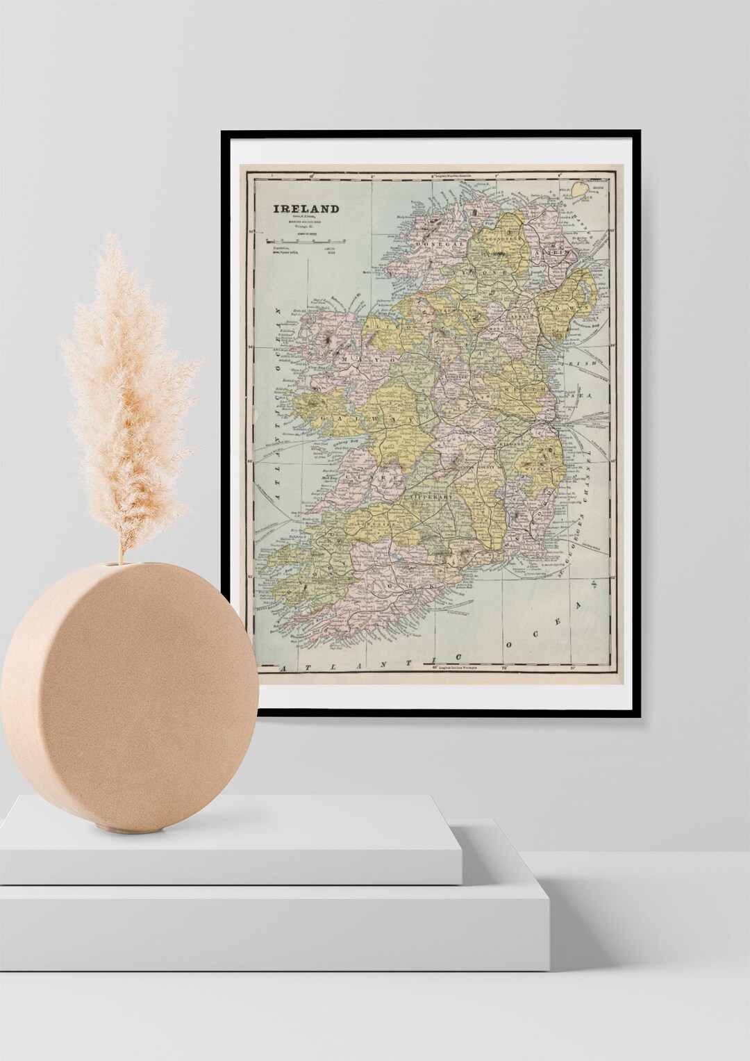 Rustic Irish Map Vintage Historic Map of Ireland Reproduction Photo Poster Print Wall ...
