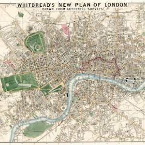Vintage Karte von London, J Whibreads neuer Plan von London 1853 alte Karte Wand Kunst Atlas Poster Kunstdruck A3 A4