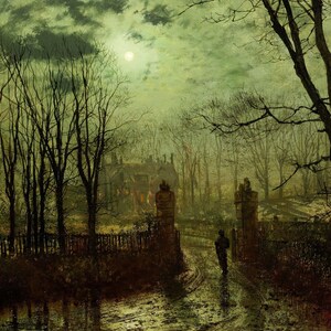 John Atkinson Grimshaw - At The Park Gate 1878 Vintage Reproduktion Poster Wand Kunst Druck Wohnkultur, Housewarming Geschenk A3 A4