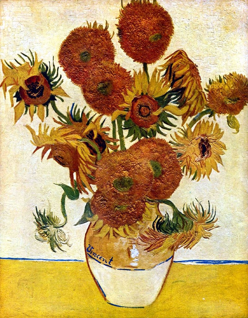 Vase With 12 Sunflowers Vincent Van Gogh Famous Painting Etsy