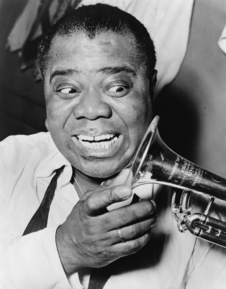 Louis Armstrong Jazz Trumpet Player Black White 10x8 Music Etsy