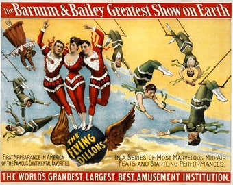 Vintage Circus Acrobats Poster Barnum & Bailey Flying Trapeze Print Retro Circus Advert Wall Art Home Decor A3 A4