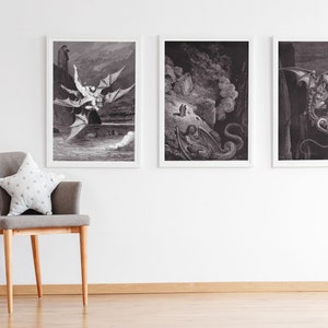 Set of 3 Gustave Dore Prints - Three Drawings Photo Poster Prints Divine Comedy Dantes Inferno, Canto - Art Devil
