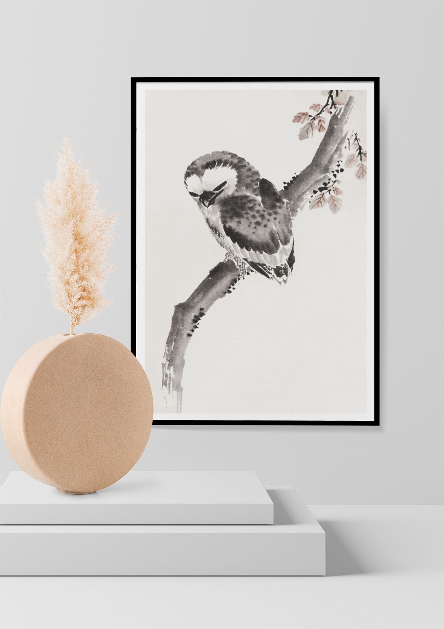 Katsushika Hokusai Poster, Japanese Owl Bird Print, Vintage Japanese Decor, Woodblock Wall Art Print