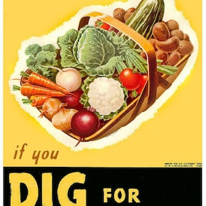 Vintage WW2 Vintage British Dig For Victory WWII Wartime Political Poster, Wall Art Reprint Home Decor A3 A4