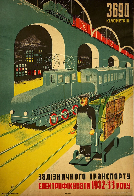 Vintage Russian Propaganda Poster Soviet Ukraine Train Communist Art Print A3