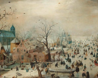 Winter Landscape with Ice Skaters by Hendrick Avercamp - Vintage Reproduction Poster Wall Art Print Home Decor A3 A4