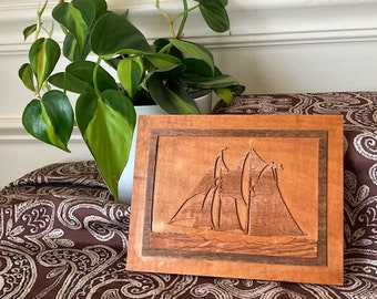 Nautical wooden plaque, Wooden etching, Vintage wooden plaque, Inlacraft, Vintage woodwork, Vintage office decor, Vintage sign