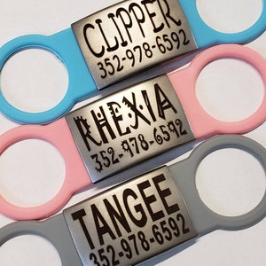 Established/proven Vendor of Silent, Slide-on, Dog ID Tag, No Jingle Silicone & Stainless that Slides On, Personalized, Lays Flat!!