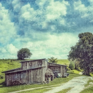 Old Barn Rustic Distressed Print / North Carolina Mountains Wall Decor / Textured Landscape Art / Square Photograph