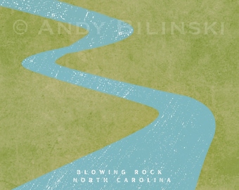 Blowing Rock, North Carolina Print / Vintage Style Wall Art / River Print / NC Mountains