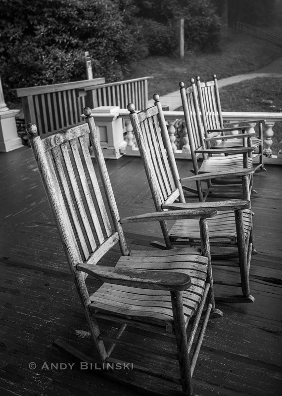 Front Porch, Rocking Chairs, Blue Ridge Parkway Print,  Black and White Photograph, Home Decor, Wall Art, NC Mountains