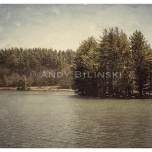 Blowing Rock North Carolina Print / Bass Lake Photograph / Tree Island / NC Landscape / Textured Wall Art