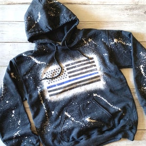 Thin Blue Line | Bleached Hoodie | Law Enforcement | Cop Wife | Police Support | Bleach | Blue Line | Sweatshirt | Bleached Sweatshirt