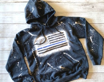 Thin Blue Line | Bleached Hoodie | Law Enforcement | Cop Wife | Police Support | Bleach | Blue Line | Sweatshirt | Bleached Sweatshirt