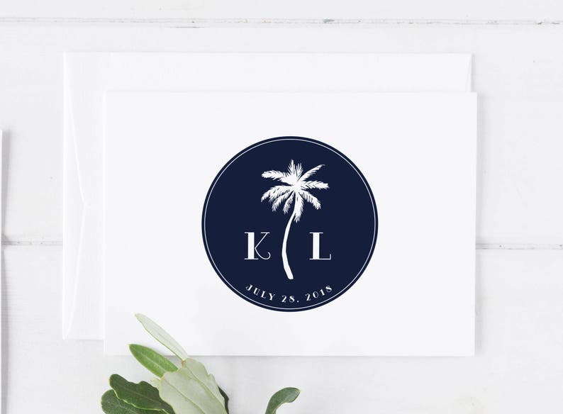 Palm Leaf Wedding Logos Watercolor Wedding Logo Wedding Heraldry Palm Leaves Tropical Logo tropical wedding logo Beach Wedding Logo
