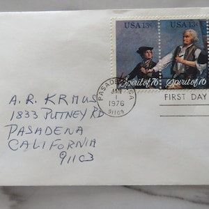 Spirit of '76- American Revolution- Bicentennial Commemorative Stamp Set of 3- 13 Cent Stamps-"First Day of Issue" Canc Stamp Jan 1, 1976