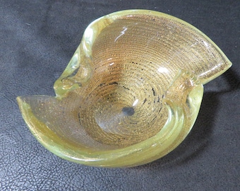 Vintage Barovier e Toso Swirls and Gold Flecks Murano Glass Bowl/Ashtray- Measures 7.5" L X 5.25 W X 2.75 H- A beautiful piece!