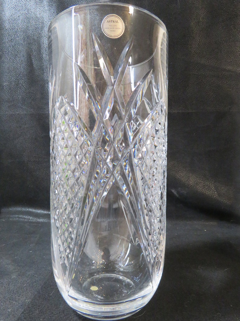 Astral Full Lead Hand Made Crystal Vase Made in Korea 12 Tall 5 1/4